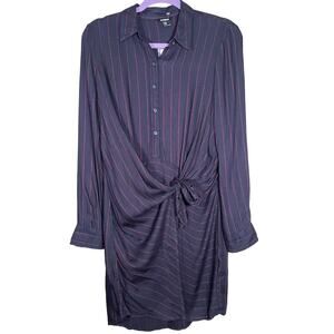 Y2K Express Women's Pinstripe Collared Drape Button Down Dress / Size XS